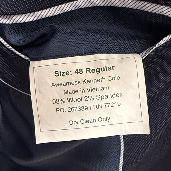 Awearness Kenneth Cole Men’s Navy Wool Slim Fit Blazer Sport Coat Size 48R - Picture 3 of 11
